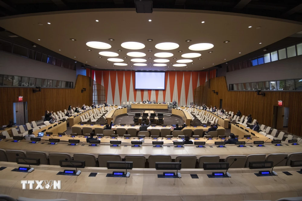 Toàn cảnh cuộc họp Hội đồng bảo an Liên hợp quốc tại New York, Mỹ, ngày 14/7/2020. (Ảnh: AFP/TTXVN)