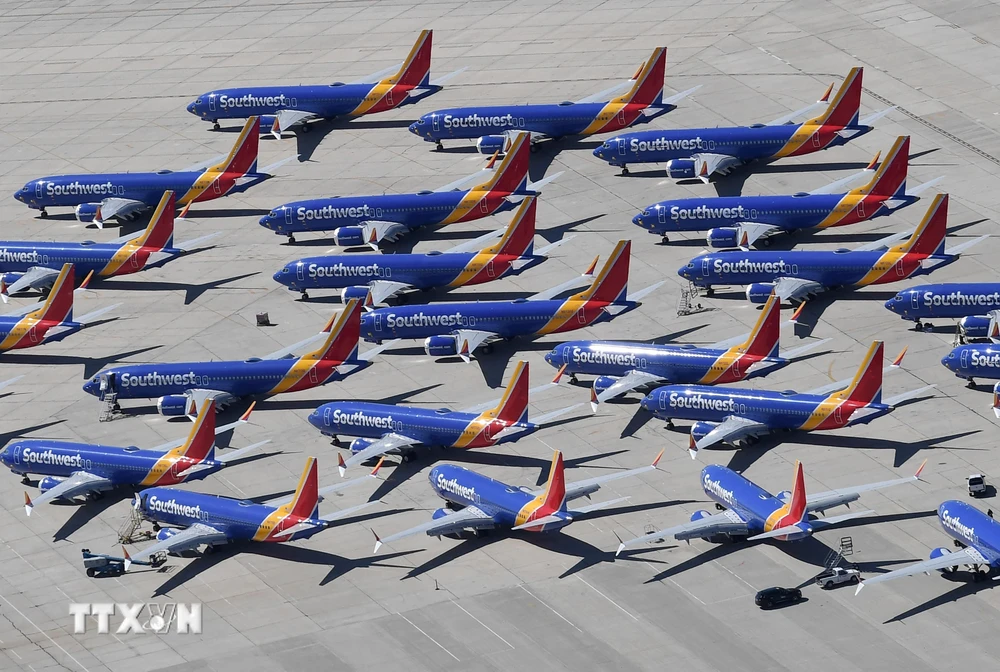 Máy bay Boeing 737 MAX của Southwest Airlines tại sân bay ở Victorville, California, Mỹ, ngày 28/3/2019. (Ảnh: AFP/TTXVN)