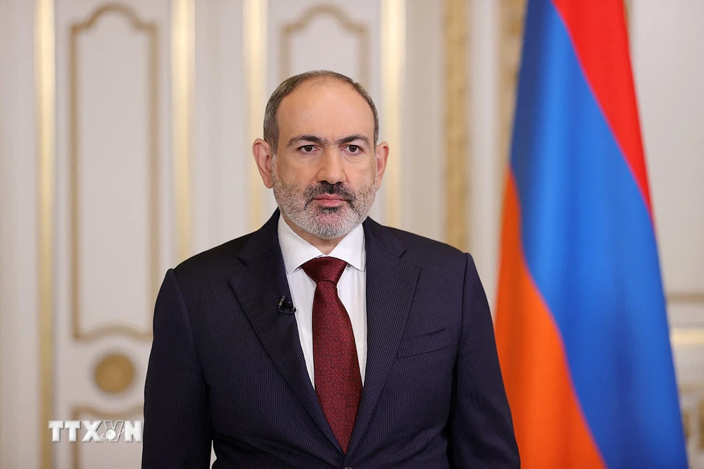 Thủ tướng Armenia Nikol Pashinyan phát biểu tại Yerevan ngày 25/4/2021. (Ảnh: AFP/TTXVN)