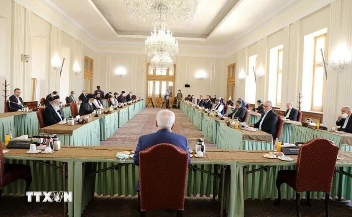 Cuộc đàm phán giữa các phái đoàn của Chính phủ Afghanistan và phiến quân Taliban tại Tehran, Iran. (Ảnh: IRNA/TTXVN)