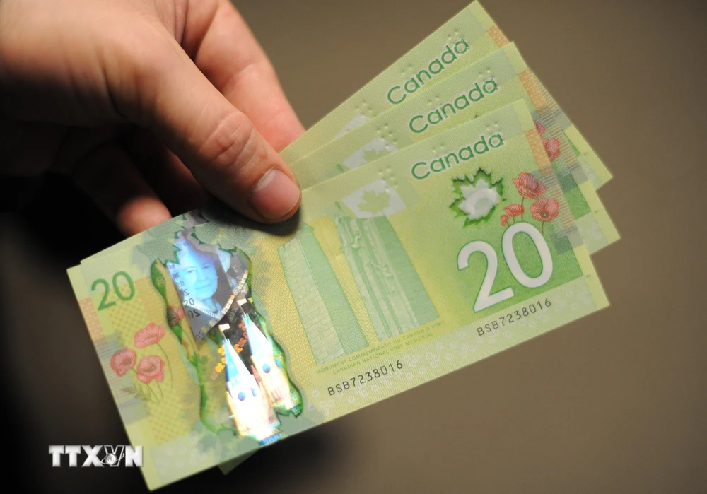 Tiền giấy mệnh giá 20 đôla Canada. (Ảnh: AFP/ TTXVN)