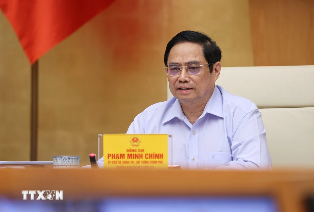 Thủ tướng Phạm Minh Chính, Trưởng Ban Chỉ đạo chủ trì làm việc với các địa phương và 9.043 xã, phường, thị trấn trên cả nước. (Ảnh: Dương Giang/TTXVN)