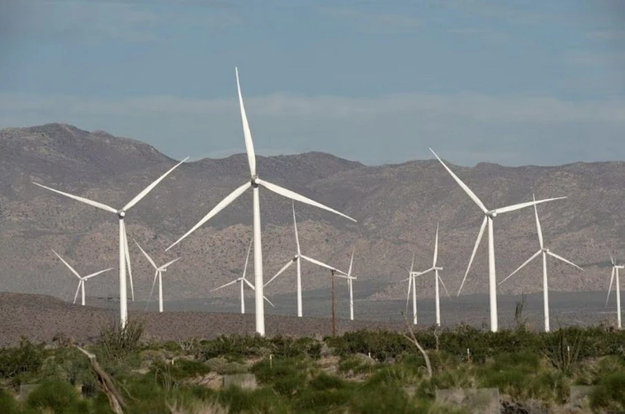 Các tuabin sản sinh điện gió hoạt động tại California, Mỹ. (Ảnh: Reuters/TTXVN)