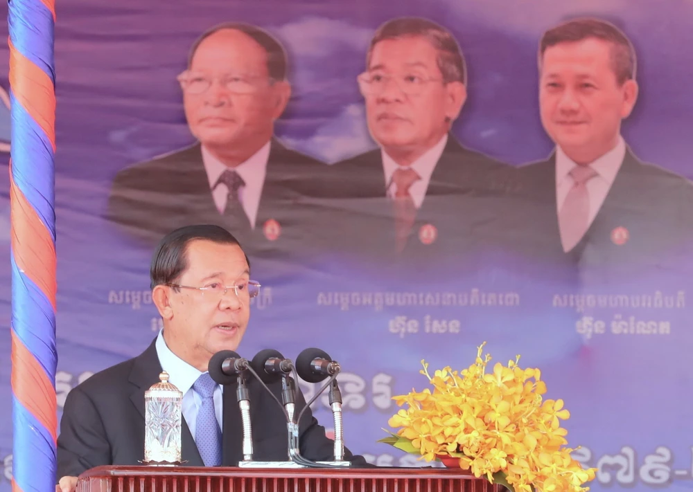 Chủ tịch CPP Samdech Techo Hun Sen phát biểu tại Lễ kỷ niệm. (Ảnh: AKP/TTXVN phát)