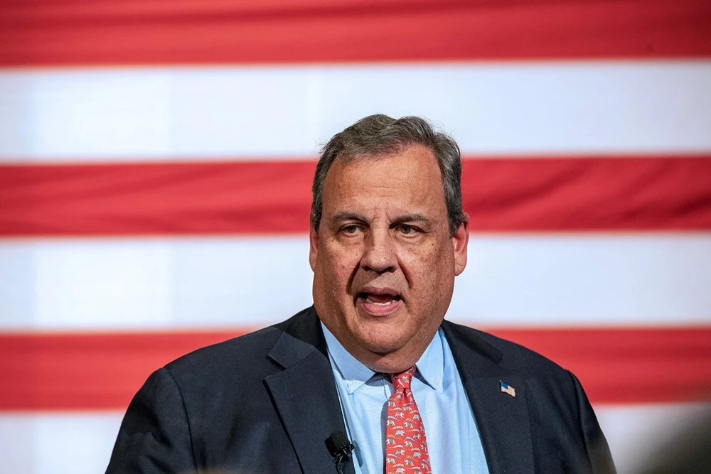 Cựu Thống đốc bang New Jersey của Mỹ, ông Chris Christie phát biểu tại Goffstown, bang New Hampshire ngày 6/6/2023. (Ảnh: AFP/TTXVN)