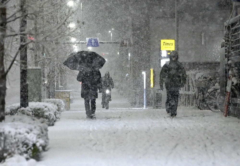 Tuyết rơi dày tại Tokyo, Nhật Bản ngày 5/2/2024. Ả(nh: Kyodo/TTXVN)