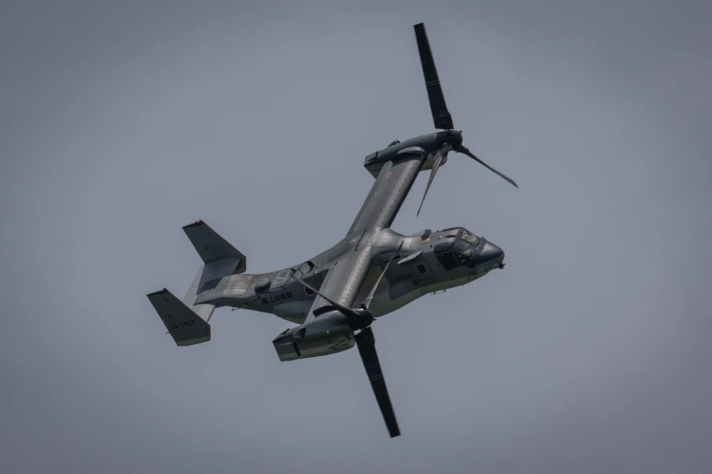 Máy bay quân sự Osprey V-22 tham gia một cuộc tập trận ở Gotemba, Nhật Bản ngày 27/5/2023. (Ảnh: AFP/TTXVN)