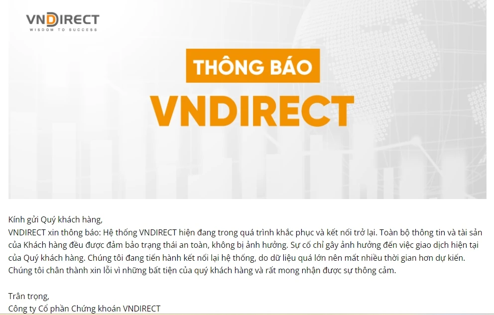 Trạng website của VNDirect lúc 8 giờ sáng 26/3/2024. (Ảnh chụp màn hình)