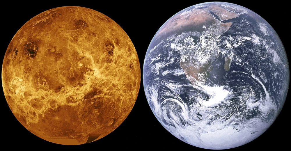 Hình ảnh so sánh kích thước của Sao Kim và Trái đất. (Nguồn: Wikipedia)
