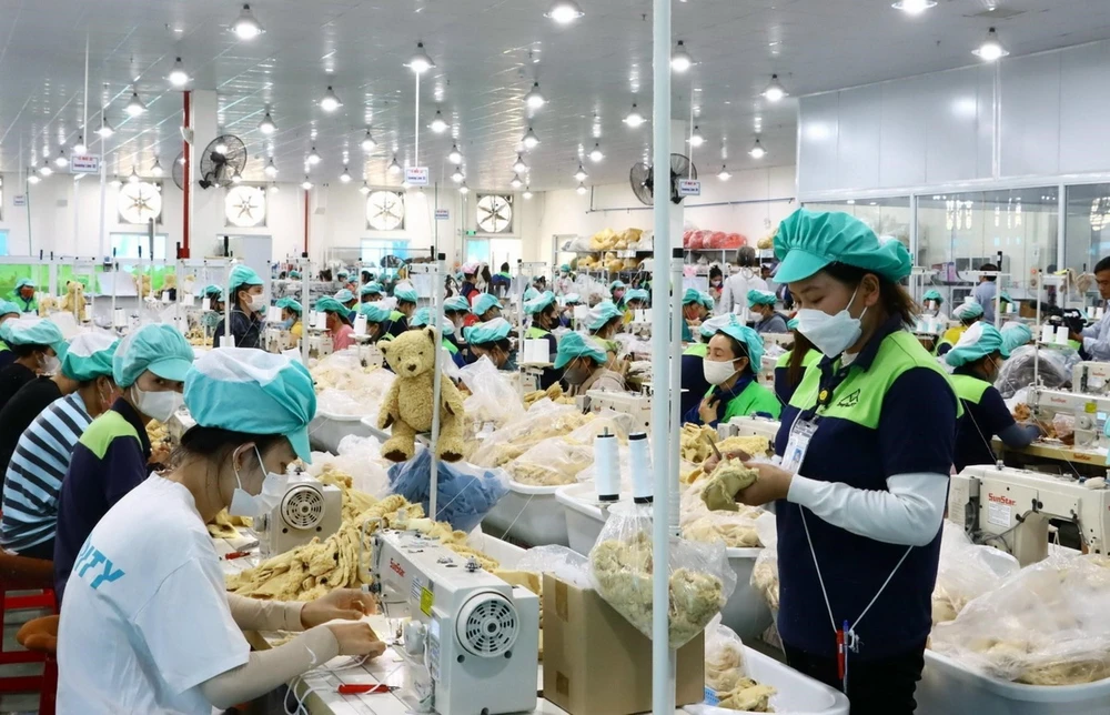 Công nhân sản xuất tại Công ty TNHH Innoflow NT, Khu công nghiệp Du Long, huyện Thuận Bắc, tỉnh Ninh Thuận. (Ảnh: TTXVN phát)