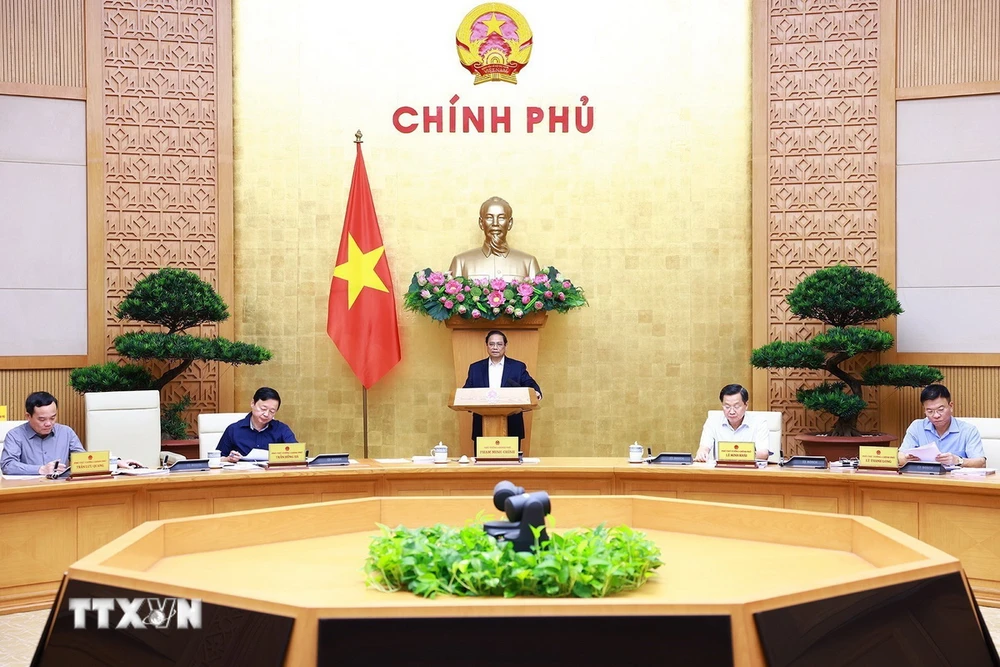 Thủ tướng Phạm Minh Chính chủ trì Phiên họp Chính phủ chuyên đề xây dựng pháp luật tháng 7 năm 2024. (Ảnh: Dương Giang/TTXVN)