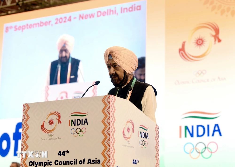 Ông Randhir Singh phát biểu sau khi được bầu làm Chủ tịch Hội đồng Olympic châu Á tại New Delhi ngày 8/9/2024. (Ảnh: ANI/TTXVN)