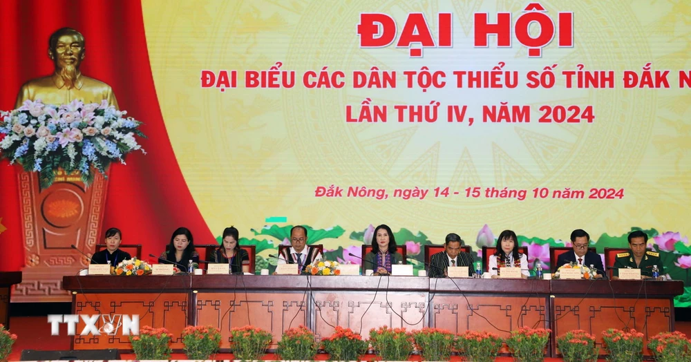 Đoàn Chủ tịch Đại hội Đại biểu các dân tộc thiểu số tỉnh Đắk Nông lần thứ IV, năm 2024. (Ảnh: Hưng Thịnh/TTXVN)