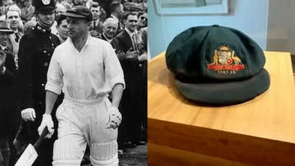 Chiếc mũ của vận động viên Don Bradman đã 80 năm tuổi. (Ảnh: Mạng X)