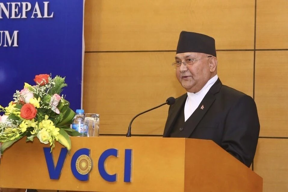 Thủ tướng Nepal Khadga Prasad Sharma Oli phát biểu tại Diễn đàn Doanh nghiệp Việt Nam-Nepal (Ảnh: Minh Quyết/TTXVN) 