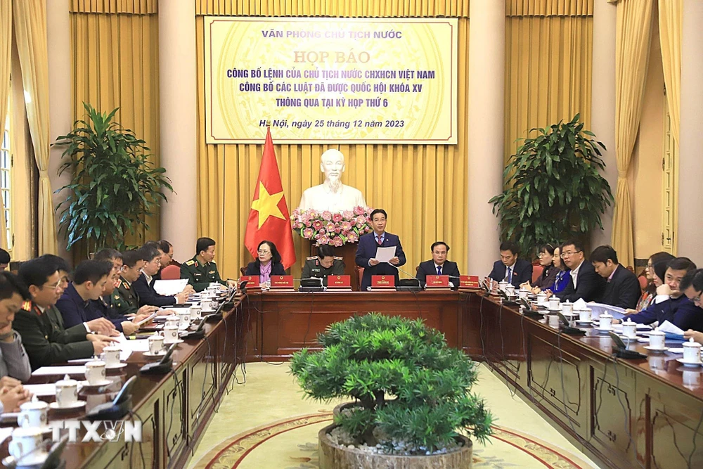  Phó Chủ nhiệm Văn phòng Chủ tịch nước Phạm Thanh Hà chủ trì cuộc họp báo. (Nguồn: TTXVN)