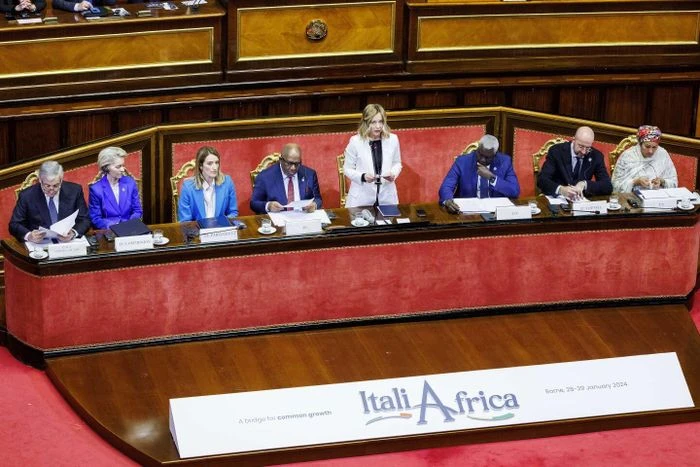Thủ tướng Giorgia Meloni phát biểu tại Hội nghị thượng đỉnh Italy-châu Phi ở Rome ngày 29/1. (Nguồn: AP) 