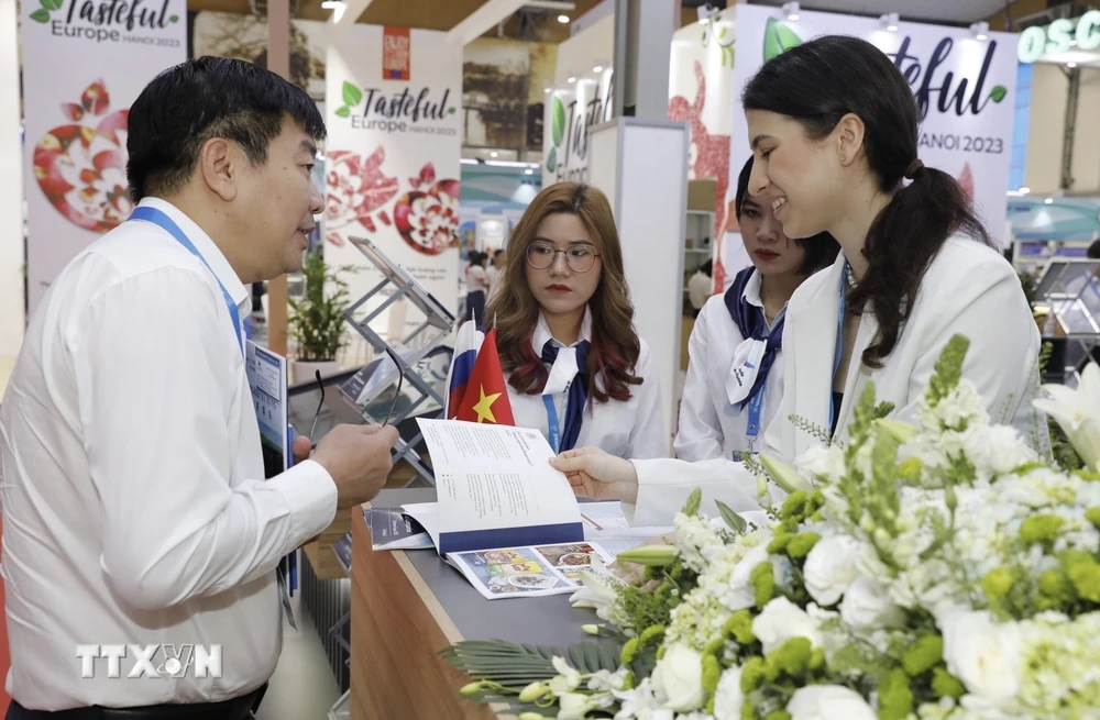 Các doanh nghiệp Việt Nam-Nga giao lưu tại Vietnam Expo 2023 ở Thành phố Hồ Chí Minh. (Ảnh: Trần Việt/TTXVN)