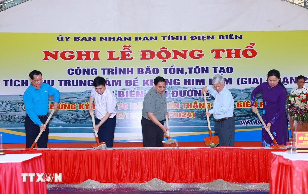 Thủ tướng Phạm Minh Chính khởi công, công trình bảo tồn, tôn tạo Di tích Đề kháng Him Lam. (Ảnh: Dương Giang/TTXVN)