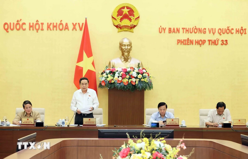 Phó Chủ tịch Thường trực điều hành Quốc hội Trần Thanh Mẫn chủ trì phiên họp. (Ảnh: An Đăng/TTXVN)