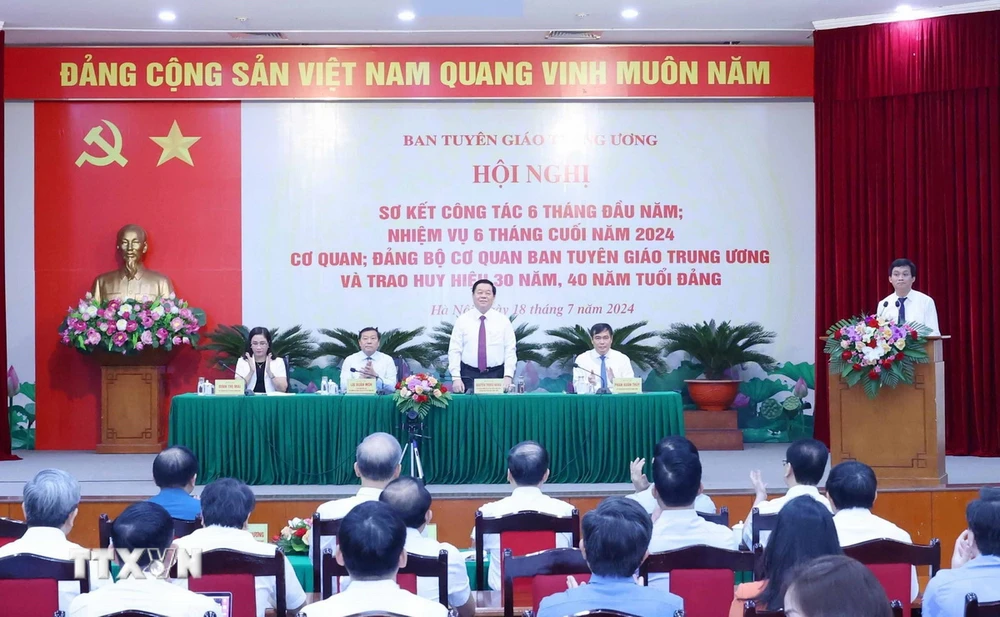 Hội nghị triển khai nhiệm vụ 6 tháng cuối năm 2024 Ban Tuyên giáo Trung ương. (Ảnh: Phương Hoa/TTXVN)