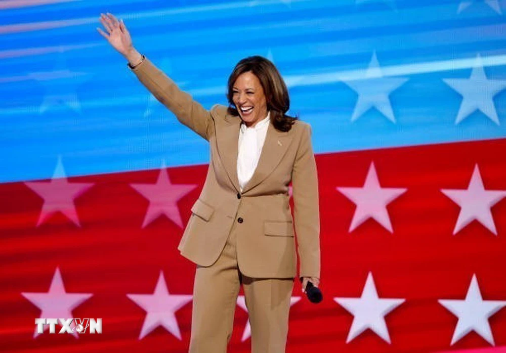 Ứng cử viên Tổng thống của đảng Dân chủ, Phó Tổng thống Kamala Harris tại Đại hội Toàn quốc của đảng ở Chicago, bang Illinois, Mỹ, ngày 19/8/2024. (Ảnh: Getty Images/TTXVN)