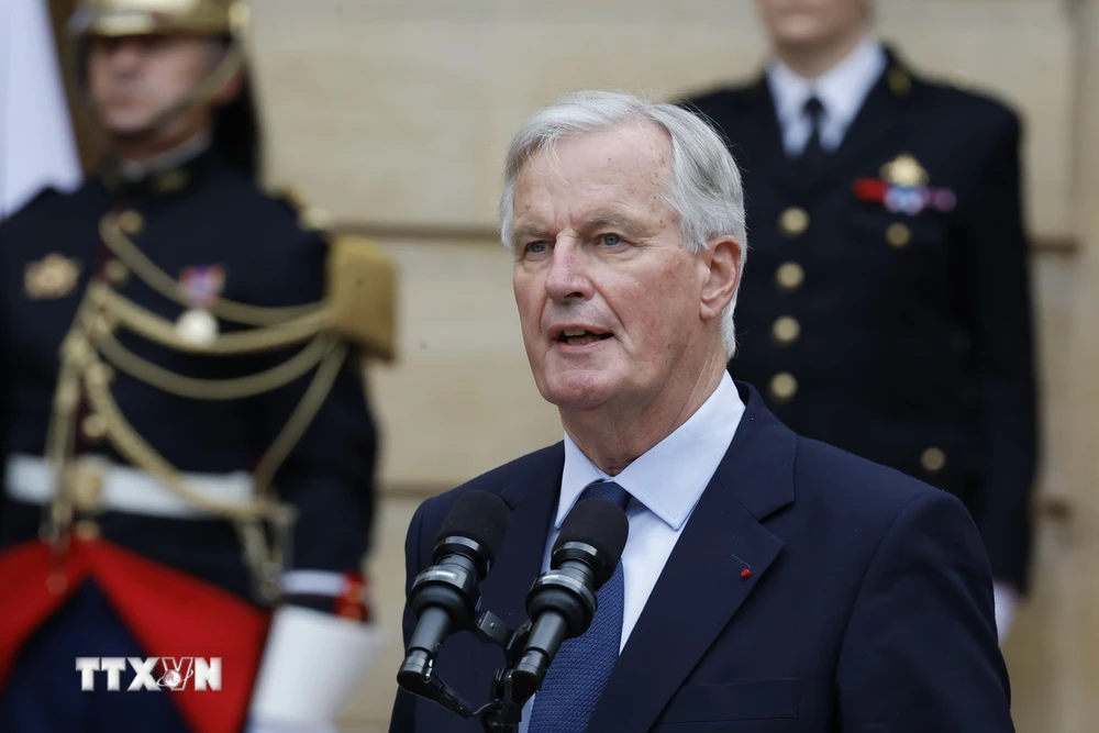 Thủ tướng Pháp Michel Barnier phát biểu tại Paris ngày 5/9/2024. (Ảnh: THX/TTXVN)