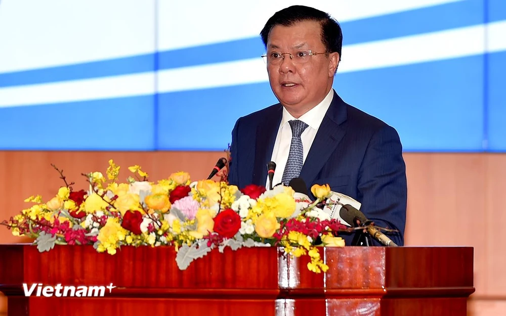 Bộ trưởng Bộ Tài chính Đinh Tiến Dũng phát biểu tại Hội nghị Tổng kết công tác tài chính, ngân sách Nhà nước năm 2019 và triển khai nhiệm vụ năm 2020. (Ảnh: BTC/Vietnam+)