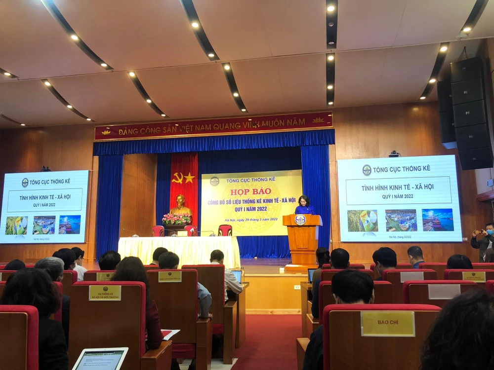 Họp báo công bố những vấn đề cơ bản về tình hình kinh tế-xã hội của Việt Nam trong quý 1,năm 2022, ngày 29/3. (Ảnh: Vietnam+)