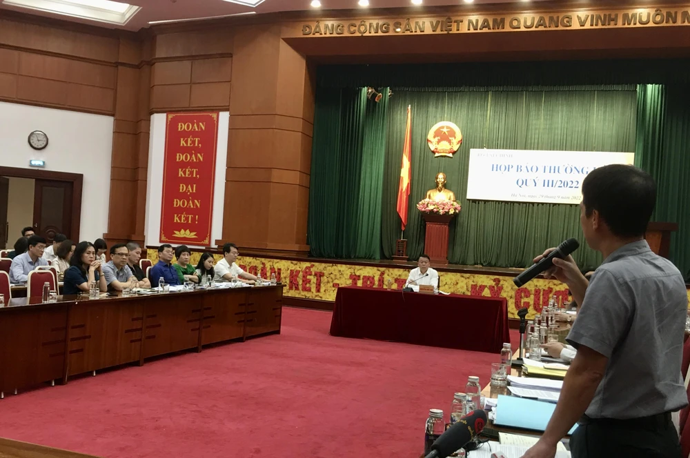 Bộ Tài chính tổ chức họp báo thường kỳ quý 3/2022, ngày 29/9. (Ảnh: Vietnam+)