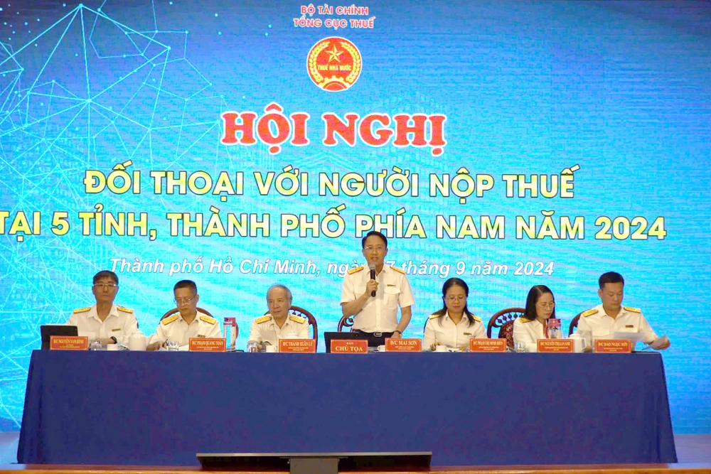 Hội nghị đối thoại với người nộp thuế khu vực 5 tỉnh, thành phía Nam diễn ra ngày 27/9. (Ảnh: Vietnam+)