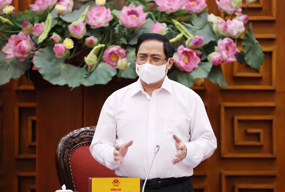 Thủ tướng Phạm Minh Chính phát biểu kết luận cuộc họp Thường trực Chính phủ chiều 17/5. (Ảnh: Dương Giang/TTXVN)