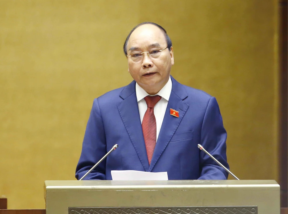 Chủ tịch nước Nguyễn Xuân Phúc phát biểu nhậm chức. (Ảnh: Doãn Tấn/TTXVN)