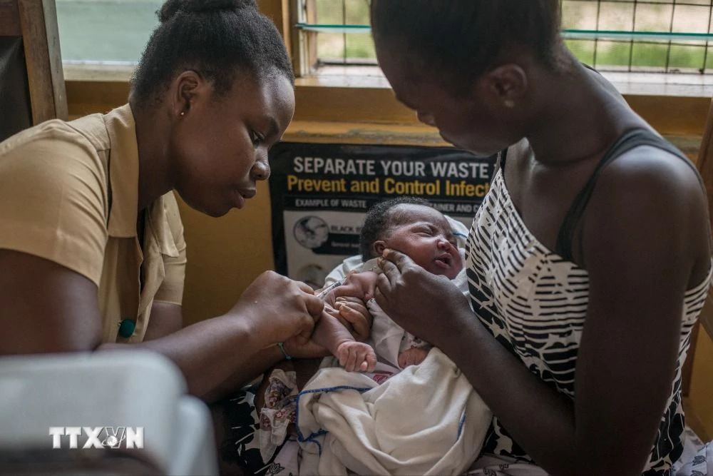 Nhân viên y tế tiêm vaccine ngừa sốt rét cho trẻ em tại Cape Coast, Ghana. (Ảnh: AFP/TTXVN) 