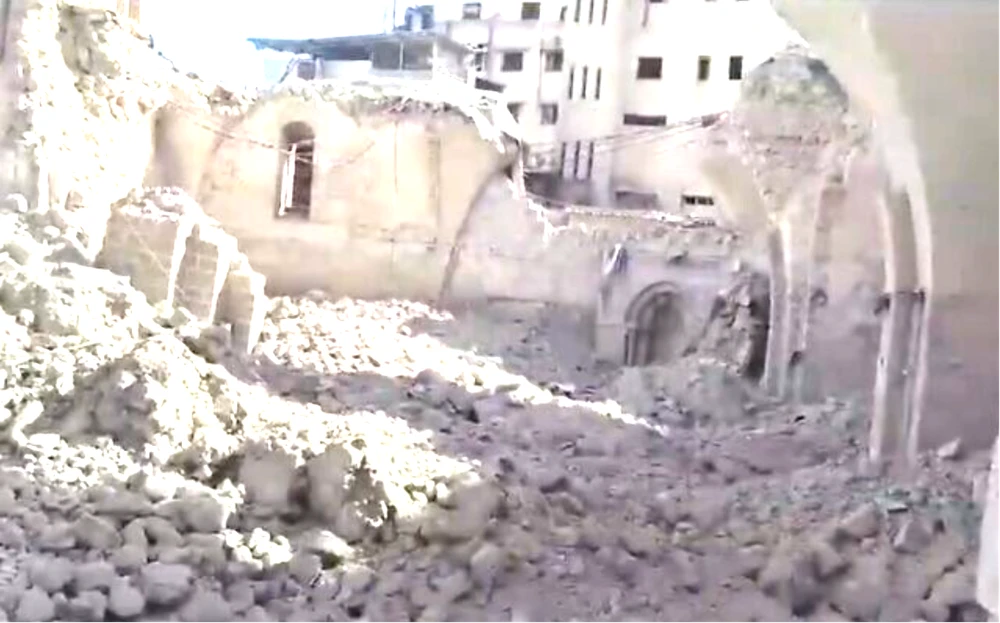 Thánh đường Hồi giáo lớn Al-Omari bị phá hủy. (Nguồn: X)