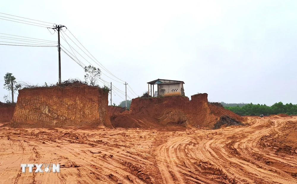 Hiện trường vụ đào lấy đất rừng sản xuất trái phép quy mô lớn ở thôn Bến Hà, xã Linh Trường, huyện Gio Linh, tỉnh Quảng Trị. (Ảnh: Nguyên Lý/TTXVN)