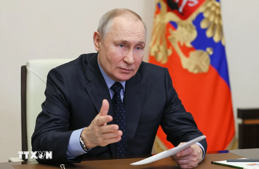 Tổng thống Nga Vladimir Putin chủ trì cuộc họp nội các tại ngoại ô Moskva, ngày 29/3/2023. (Ảnh: AFP/TTXVN)