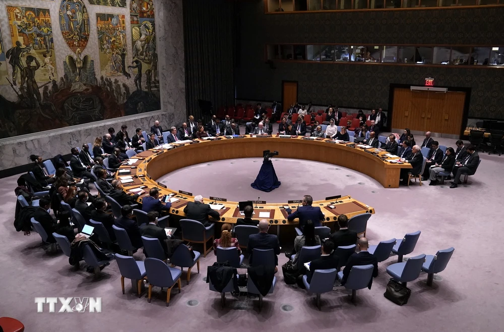 Quang cảnh một phiên họp của Hội đồng Bảo an Liên hợp quốc ở New York, Mỹ về tình hình Palestine. (Ảnh: AFP/TTXVN)