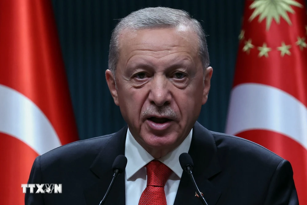 Tổng thống Thổ Nhĩ Kỳ Recep Tayyip Erdogan phát biểu tại một cuộc họp báo. (Ảnh: AFP/TTXVN)