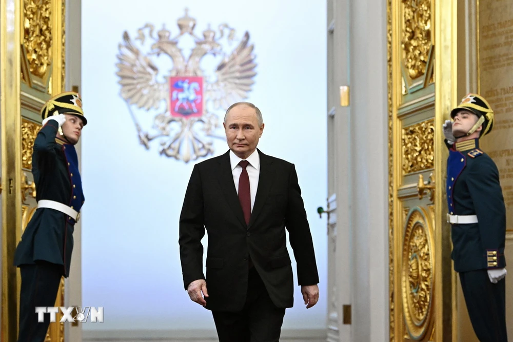 Ông Vladimir Putin tại lễ nhậm chức Tổng thống Liên bang Nga nhiệm kỳ thứ 5 ở Moskva. (Ảnh: AFP/TTXVN)