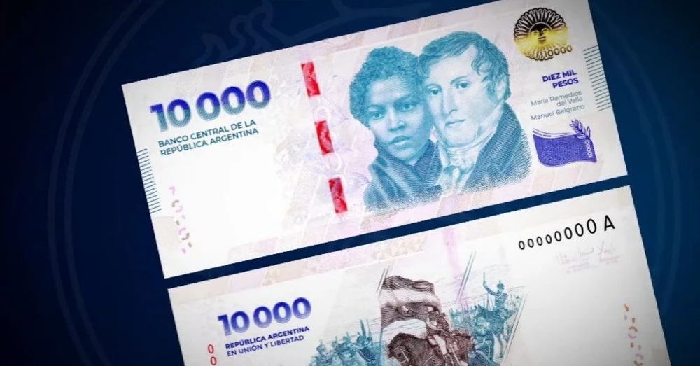 Tờ 10.000 peso mới của Argentina. (Nguồn: Merco Press)