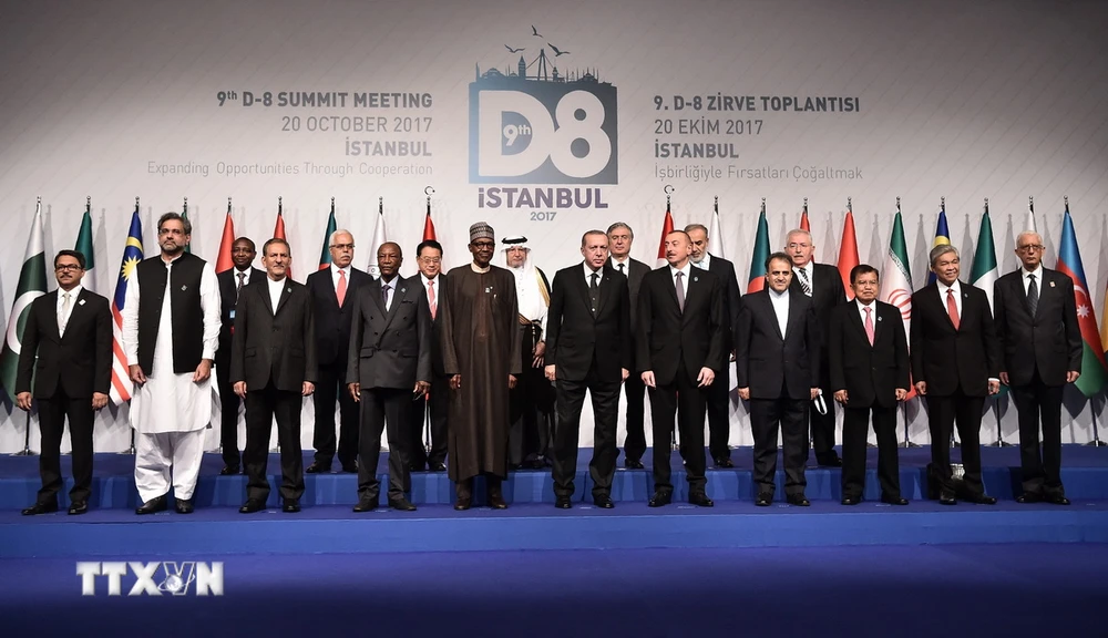 Các đại biểu chụp ảnh chung tại một hội nghị thượng đỉnh của Nhóm 8 nước Hồi giáo đang phát triển (D8) ở Istanbul, Thổ Nhĩ Kỳ. (Ảnh: AFP/TTXVN)