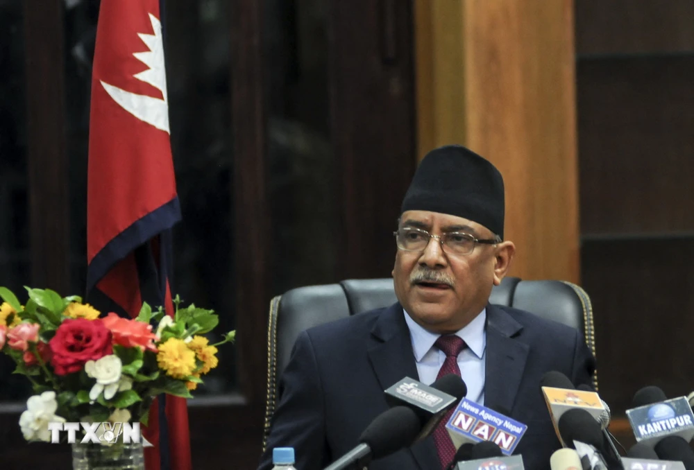 Thủ tướng Nepal Pushpa Kamal Dahal phát biểu tại Kathmandu. (Ảnh: AFP/TTXVN)