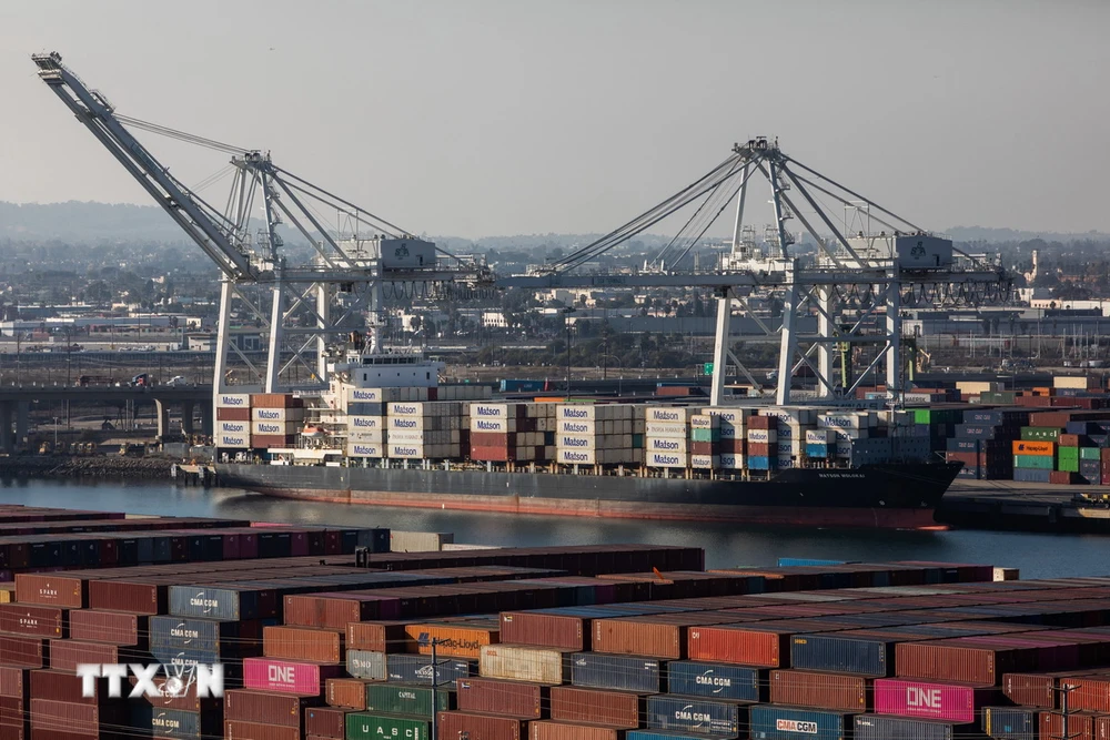 Tàu hàng tại Cảng Long Beach, California, Mỹ. (Ảnh: AFP/TTXVN)