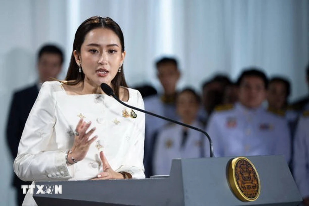 Tân Thủ tướng Thái Lan Paetongtarn Shinawatra phát biểu họp báo tại Bangkok, Thái Lan. (Ảnh: Getty Images/TTXVN)