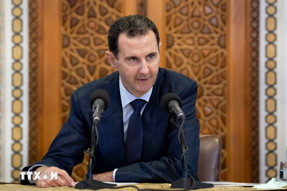 Tổng thống Syria Bashar al-Assad phát biểu trong một cuộc họp tại Damascus. (Ảnh: AFP/TTXVN)