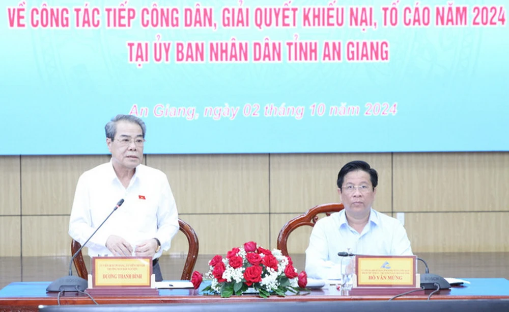 Trưởng Ban Dân nguyện Dương Thanh Bình phát biểu tại cuộc làm việc. (Nguồn: Cổng thông tin điện tử Quốc hội)