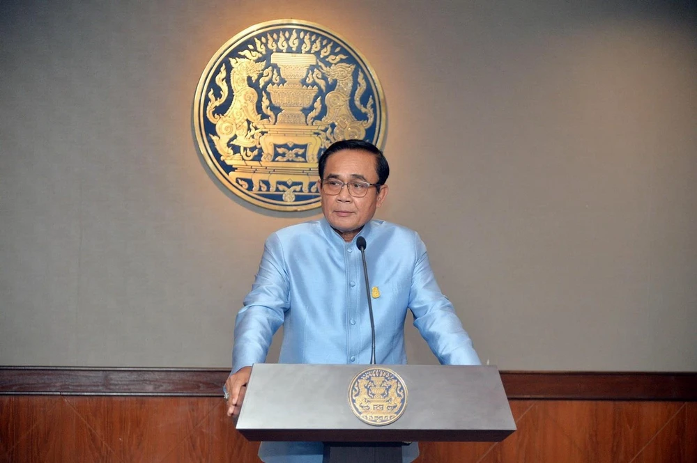 Thủ tướng Thái Lan Prayut Chan-o-cha tại một cuộc họp báo ở Bangkok. (Ảnh: THX/TTXVN)