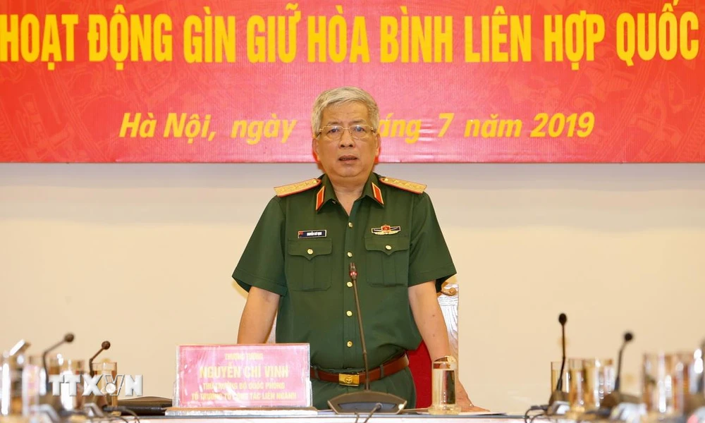 Thượng tướng Nguyễn Chí Vịnh, Thứ trưởng Bộ Quốc phòng phát biểu chỉ đạo. (Ảnh: Dương Giang/TTXVN)