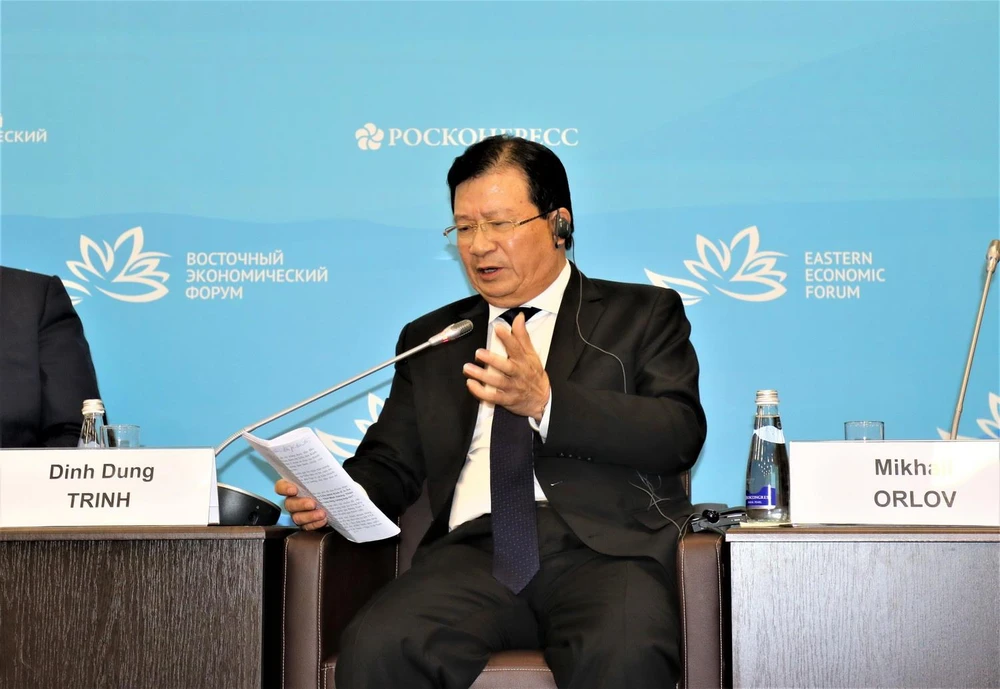 Phó Thủ tướng Trịnh Đình Dũng phát biểu tại hội thảo. (Ảnh Dương Trí/TTXVN)